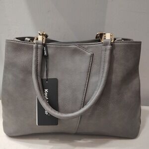 KouLi Buir Woman Vegan Leather Shopper Shoulder Bag Gunmetal Gray Quiet‎ Luxury